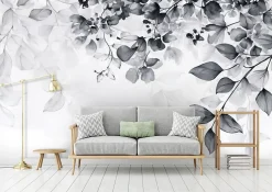 Papier Peint Feuilles Noir et blanc Intissé Panoramique Pour Chambre Cuisine 350x250 cm-Wallarena Clearance