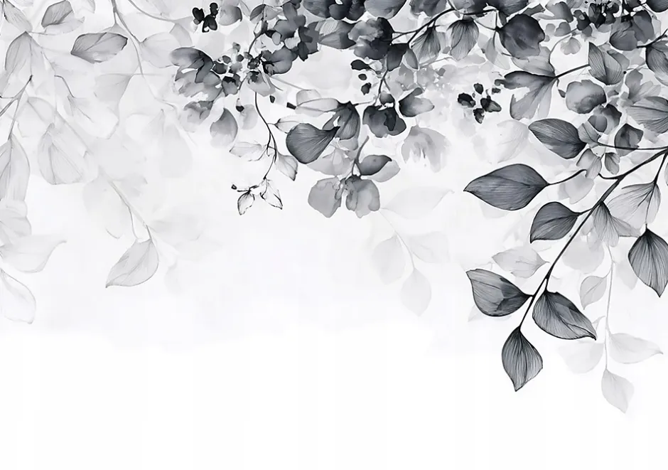 Papier Peint Feuilles Noir et blanc Intissé Panoramique Pour Chambre Cuisine 400x280 cm-Wallarena Online