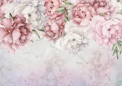 Wallarena Papier Peint Fleurs Rose Pivoines Intissé Panoramique 350x250 cm - Colle Inclus - Chambre et Salon - Moderne Papier Peint