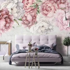 Wallarena Papier Peint Fleurs Rose Pivoines Intissé Panoramique 350x250 cm - Colle Inclus - Chambre et Salon - Moderne Papier Peint