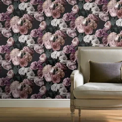 Papier peint floral vinyle sur intissé mauve, Drosera-GoodHome Hot