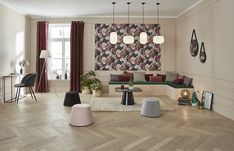 Papier peint floral vinyle sur intissé mauve, Drosera-GoodHome Hot