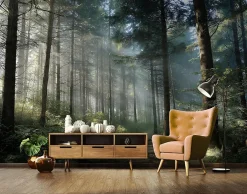 Papier Peint Forêt Arbres Nature Intissé Panoramique Pour Chambre Cuisine 350x250 cm-Wallarena New