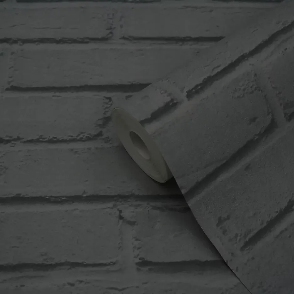 Papier peint imitation brique vinyle sur intissé Luynes noir-GoodHome Best