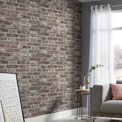 Papier peint imitation brique Tanlay rose