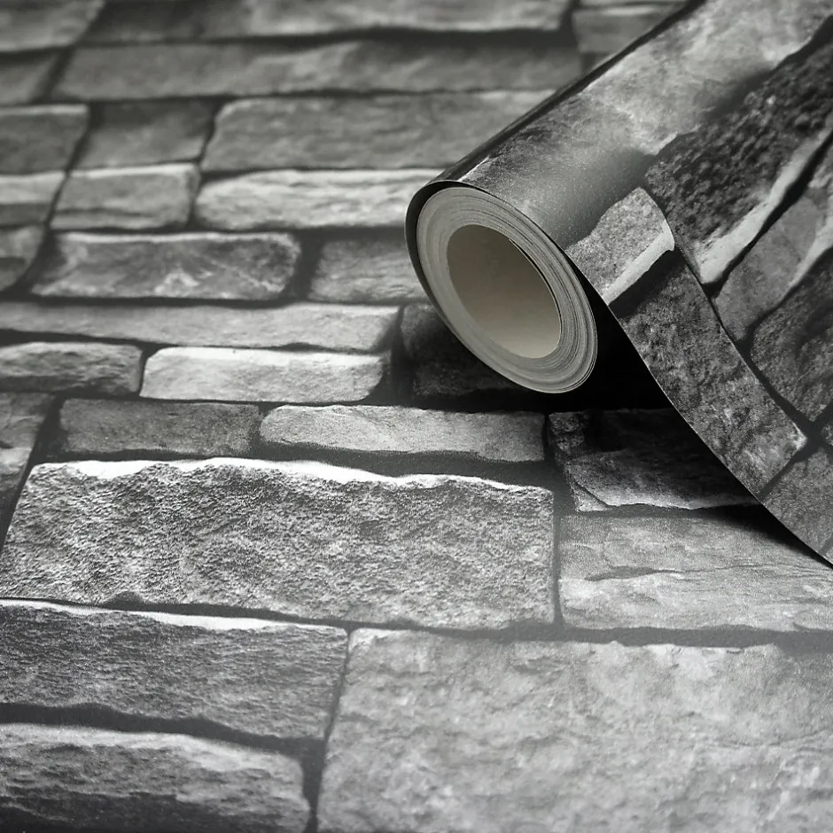 Papier peint imitation brique Arrou ardoise- Discount