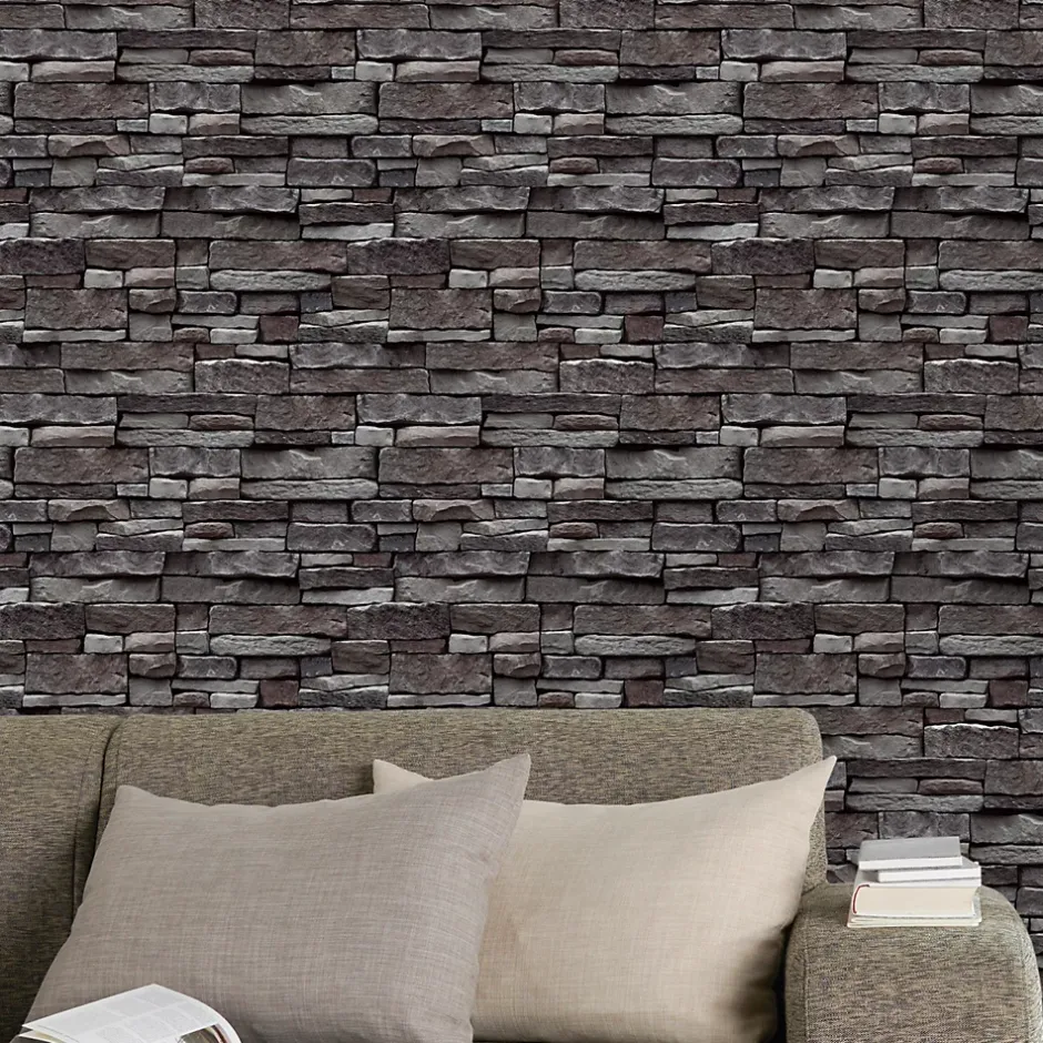 Papier peint imitation brique Arrou ardoise- Discount