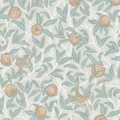 Papier peint intissé Bird & pomegranate duck egg imprimé fleurs vert L.1000 x l.52cm-William Morris