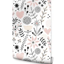 Papier Peint Intissé COEURS Brindilles Fleurs Feuilles Colorées Pour Chambre D'Enfant-Muralo Hot
