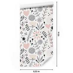 Papier Peint Intissé COEURS Brindilles Fleurs Feuilles Colorées Pour Chambre D'Enfant-Muralo Hot