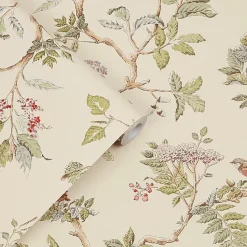 Papier peint intissé Elderwood imprimé fleurs beige L.1000 x l.52cm-Laura Ashley Online