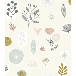 Papier peint intissé fleuri Les aventures Louise fleurs et feuillage rose L.1001 x l.53cm-Lutèce Discount