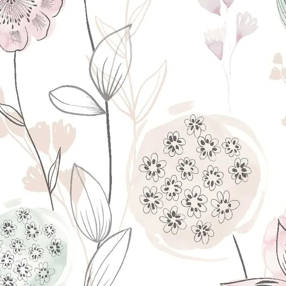 Papier peint intissé fleuri Lavinia rose pastel L.1005 x l.53cm-Lutèce