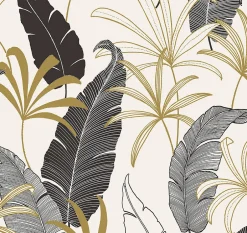 GoodHome Papier peint intissé Selago noir or et blanc