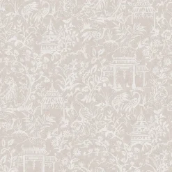 Papier peint intissé Jardin Secret mat et satiné toile de jouy, japonaise taupe l.1000 x l.53 cm-Lutece New