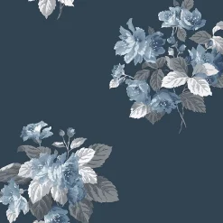 Papier peint intissé Jardin Secret mat et satiné fleurs bleu, bleu nuit l.1000 x l.53 cm-Lutece New