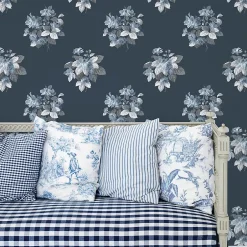 Papier peint intissé Jardin Secret mat et satiné fleurs bleu, bleu nuit l.1000 x l.53 cm-Lutece New