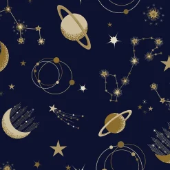 Lutèce Papier peint intissé Les aventures astre doré, bleu marine L.1005 x l.53cm