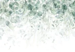 Papier Peint Intissé Panoramique Feuilles Vert 350x250 cm - Colle Inclus - Colle Inclus - Chambre et Salon - Vert Blanc Nature-Wallarena Outlet