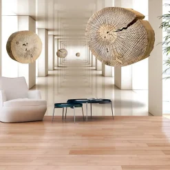 Planete Discount Papier peint intissé panoramique 3d et perspective cercles de bois volants 350x245 cm