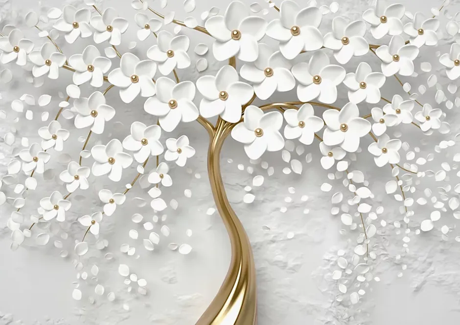 Wallarena Papier Peint Intissé Panoramique 3D Abstrait Fleurs Arbre 350x250 cm - Colle Inclus - Chambre et Salon - Moderne Papier Peint