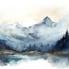 Papier Peint Intissé Panoramique Montagnes Aquarelle 350x250 cm - Colle Inclus - Chambre et Salon - Bleu Blanc-Wallarena