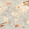 Wallarena Papier Peint Intissé Panoramique Enfant Carte du monde 350x250 cm - Colle Inclus - Papier Peint Enfant Beige