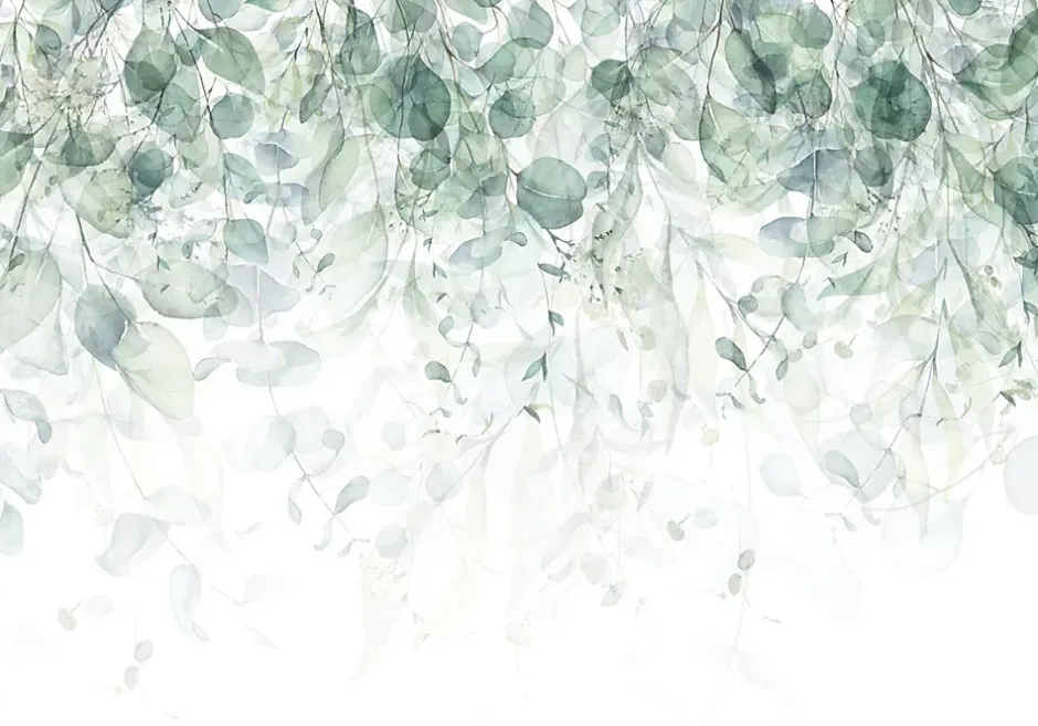 Papier Peint Intissé Panoramique Feuilles Vert 400x280 cm - Colle Inclus - Colle Inclus - Chambre et Salon - Vert Blanc Nature-Wallarena Sale