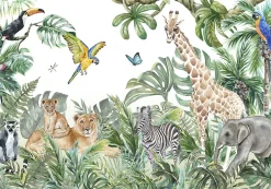 Wallarena Papier Peint Intissé Panoramique Enfants Jungle Animaux 368x254 cm - Colle Inclus - Chambre et Salon - Moderne Trompe l'oeil