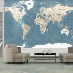 Papier peint intissé panoramique carte du monde vintage world map 200x140 cm-Planete Discount Sale