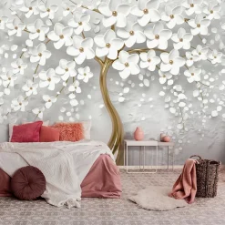 Wallarena Papier Peint Intissé Panoramique 3D Abstrait Fleurs Arbre 300x210 cm - Colle Inclus - Chambre et Salon - Moderne Papier Peint