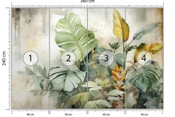 Muralo Papier Peint Intissé Photo Pour Chambre FEUILLES Plantes Aquarelle 360cm x 240cm