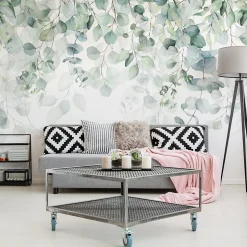 Muralo Papier Peint Intissé Photo FEUILLES Plantes Aquarelle Nature Pour Chambre 360cm x 240cm