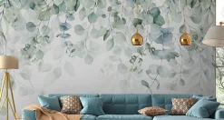 Muralo Papier Peint Intissé Photo FEUILLES Plantes Aquarelle Nature Pour Chambre 368cm x 254cm