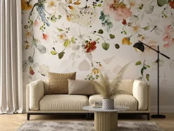 Papier Peint Intissé Photo Pour Salon FLEURS Colorées Feuilles Plantes Nature 270cm x 180cm-Muralo Hot