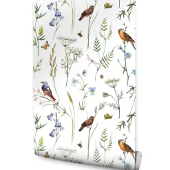 Muralo Papier Peint Intissé Pour Salon OISEAUX Fleurs Feuilles Nature