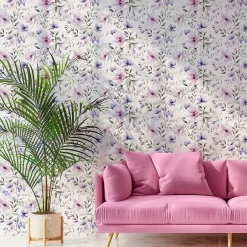 Ambiance Sticker Papier peint intissé pré-encollé - FLEURS ROSES ET VIOLETTES - 1 rouleau de 300x60cm