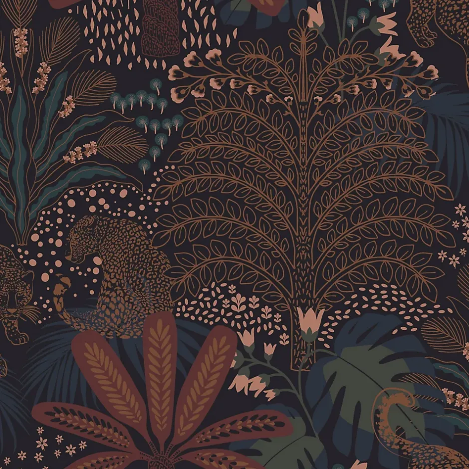 Papier peint intissé Savannah fauna imprimé végétal marron, bleu L.1000 x l.52cm-Envy New