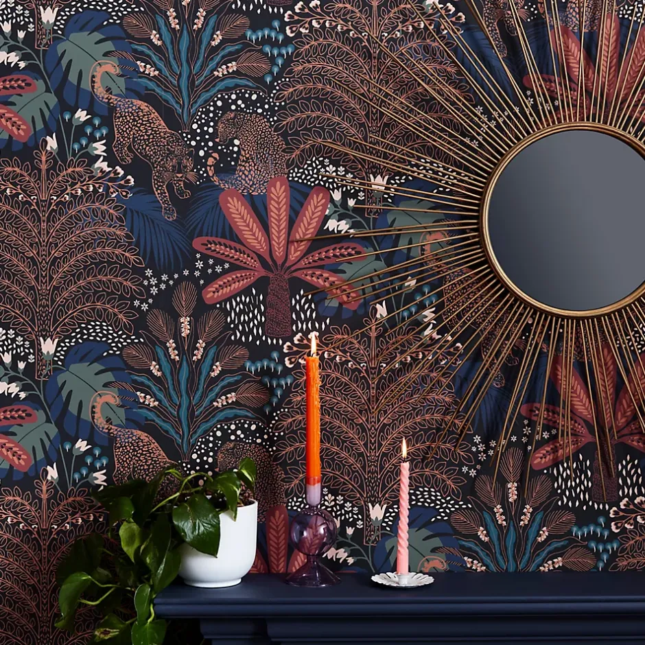 Papier peint intissé Savannah fauna imprimé végétal marron, bleu L.1000 x l.52cm-Envy New