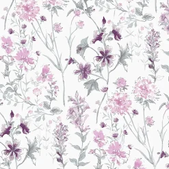 Papier peint intissé Wild meadow imprimé fleurs iris blanc, violet L.1000 x l.52cm-Laura Ashley
