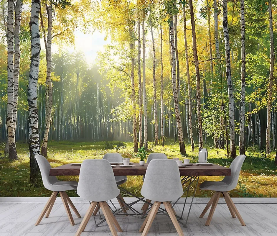 Papier Peint Intissé Panoramique Pour Chambre Cuisine 3D Forêt Vert 350x250-Wallarena Discount