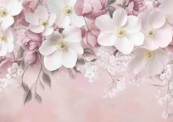 Wallarena Papier Peint Intissé Panoramique Pour Chambre Cuisine Fleurs Rose Béton 350x250