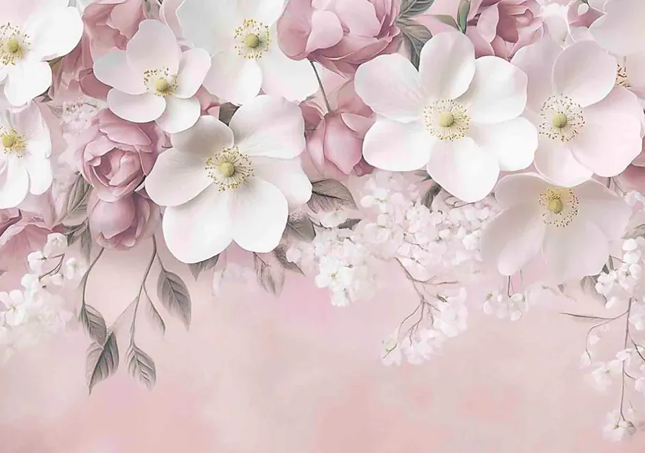 Wallarena Papier Peint Intissé Panoramique Pour Chambre Cuisine Fleurs Rose Béton 350x250