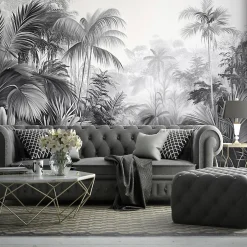 Wallarena Papier Peint Noir et blanc Jungle Panoramique Intissé 350x250 cm - Colle Inclus - Moderne Papier Peint Intissé Chambre Salon