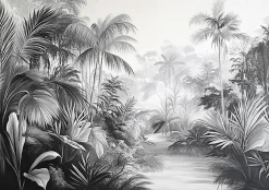 Papier Peint Noir et blanc Jungle Panoramique Intissé 400x280 cm - Colle Inclus - Moderne Papier Peint Intissé Chambre Salon-Wallarena Sale