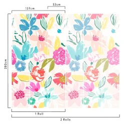 GoodHome Papier peint panoramique intissé Cyan fleurs multicouleurs L.280 x l.159 cm