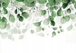 Papier Peint Panoramique Intissé Blanc Vert Feuilles 400x280 cm - Colle Inclus - Moderne XXL Papier Peint por Chambre Salon-Wallarena Online
