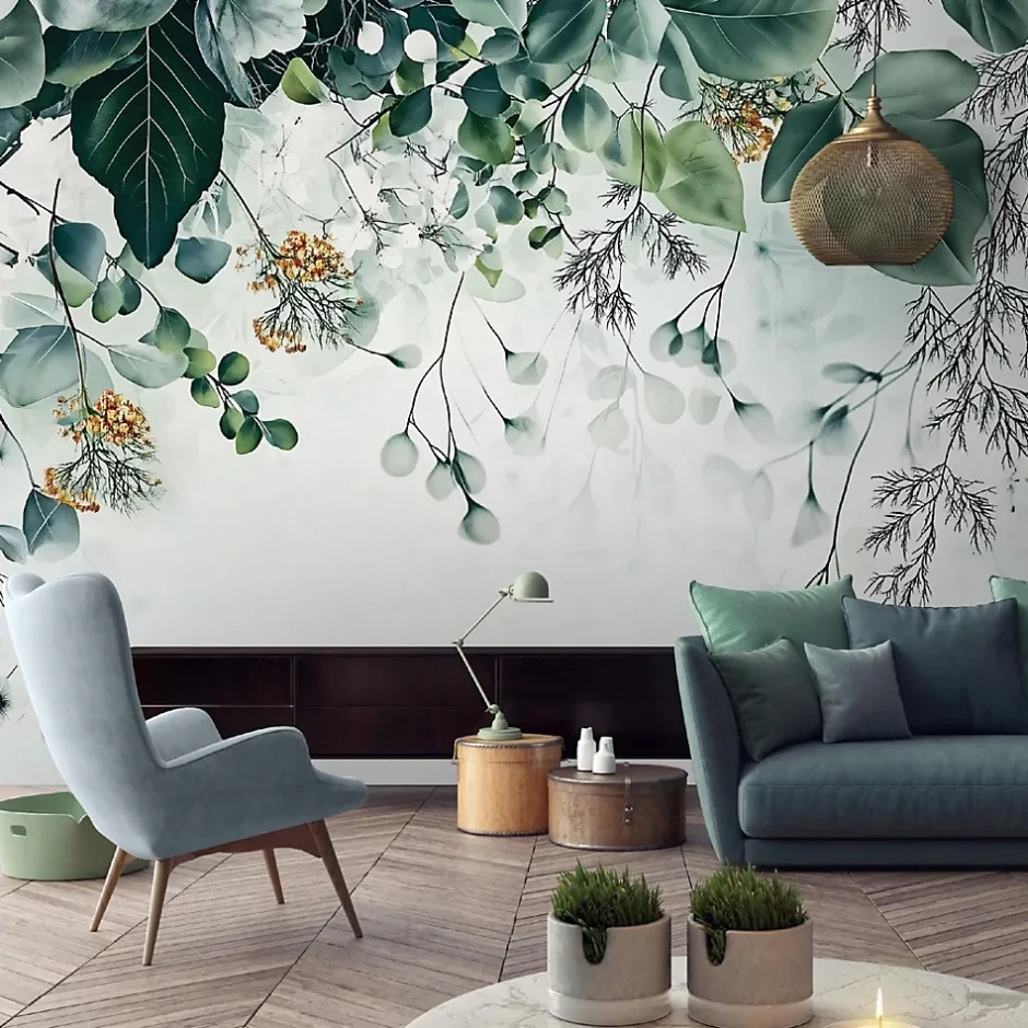 Papier Peint Panoramique Intissé Nature Vert Feuilles 250x175 cm - Colle Inclus - Moderne XXL Papier Peint por Chambre Salon-Wallarena Clearance