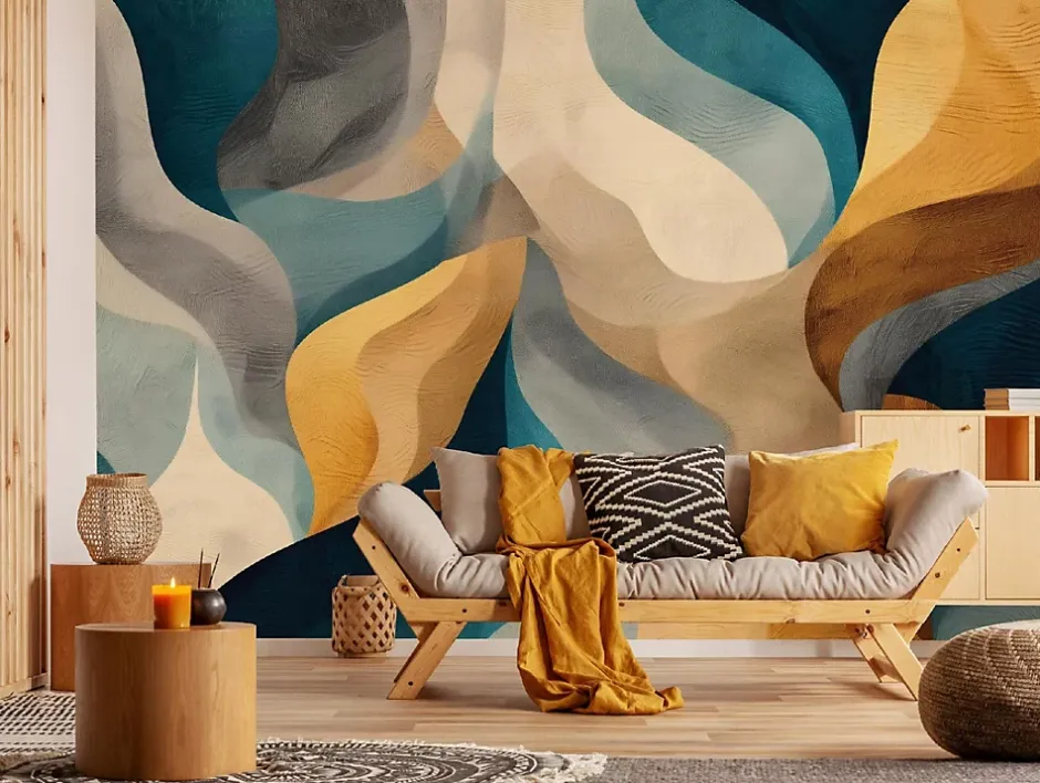 Wallarena Papier Peint Panoramique Intissé Art Déco Abstrait Beige - 350x250 cm - Papier Peint Chambre et salon