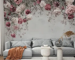 Papier Peint Panoramique Intissé Fleurs Floral Béton 400x280 cm - Colle Inclus - Moderne Papier Peint Intissé Chambre Salon-Wallarena Clearance